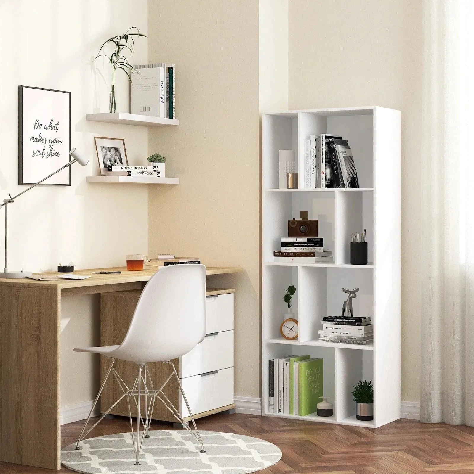 Feronza® Boekenkast met 8 Open Vakken, Staande Witte Boekenkast voor Woonkamer of Kantoor - Feronza
